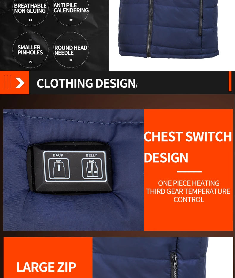 🔥 9-Zonen Heated Vest – Elektrisch beheizte Weste für Damen & Herren | USB-Heizung, Graphen-Wärme, Outdoor-Camping & Winter-Sport