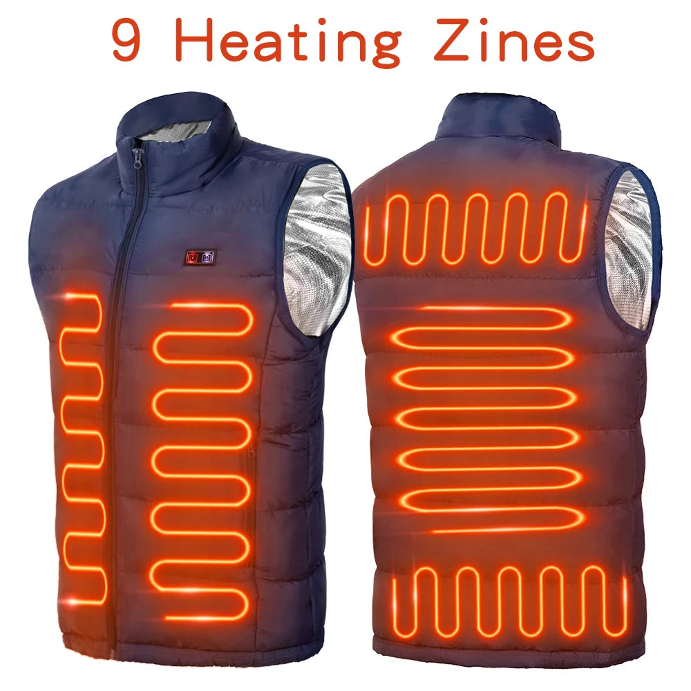 🔥 9-Zonen Heated Vest – Elektrisch beheizte Weste für Damen & Herren | USB-Heizung, Graphen-Wärme, Outdoor-Camping & Winter-Sport