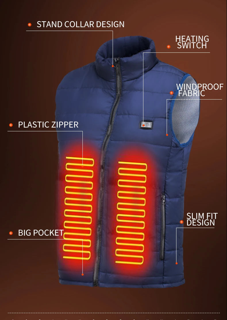 🔥 9-Zonen Heated Vest – Elektrisch beheizte Weste für Damen & Herren | USB-Heizung, Graphen-Wärme, Outdoor-Camping & Winter-Sport