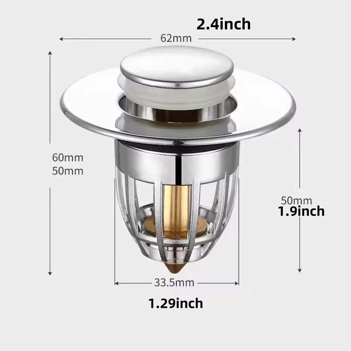 Universal Pop-Up Abflussstopfen – Selbstreinigender Rebound Drain Plug mit Haarfänger | Waschbecken-Stopper aus Chrom, Anti-Verstopfung & Einfache Push-Bedienung
