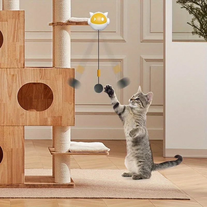 🐾 Electric Interactive Cat Ball – Automatischer Katzen-Spielball mit Auf- & Abbewegung | Befestigbarer Fellball für aktive Katzen