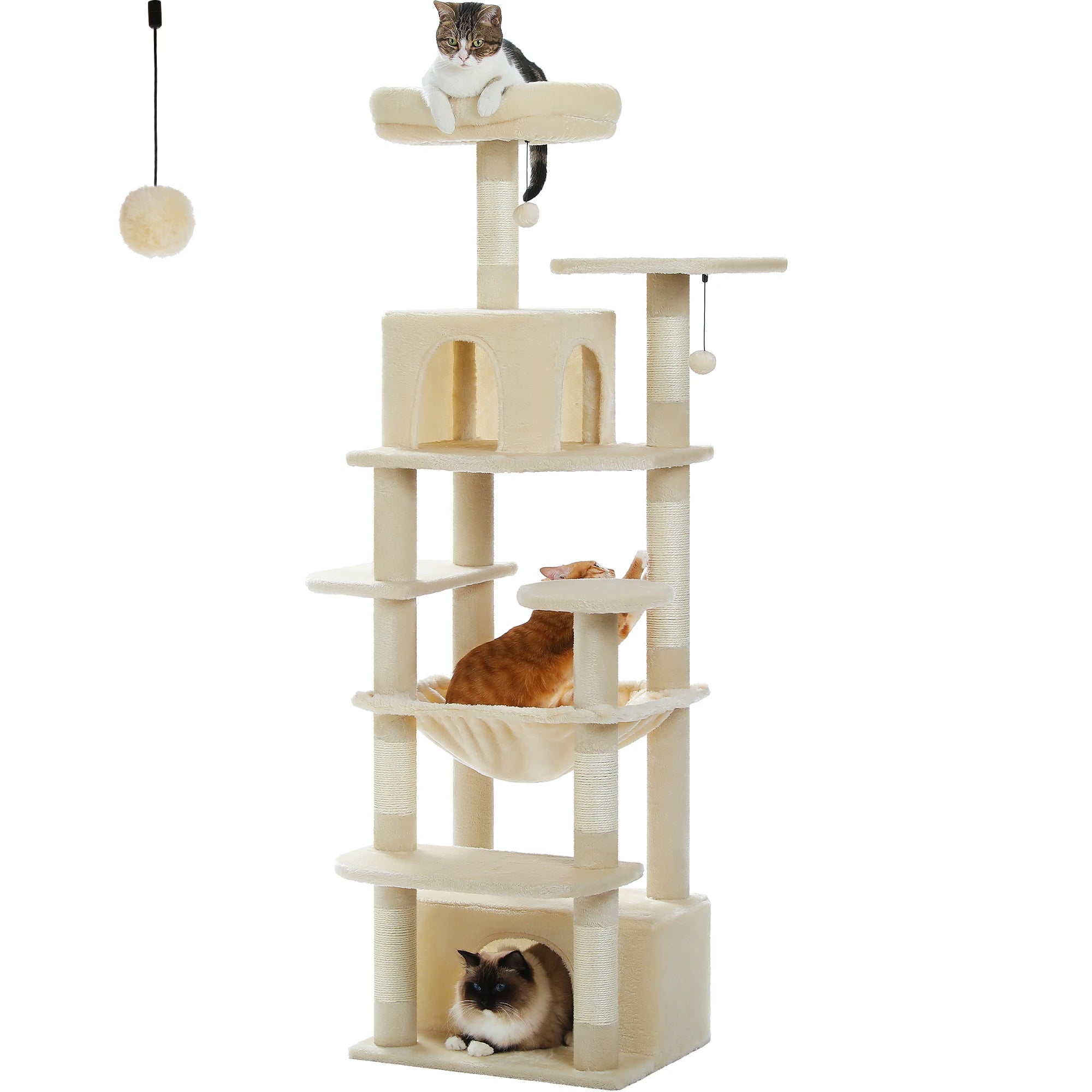 🐾 Large Cat Tree & Tower – Großer Kratzbaum für Wohnungskatzen | Sisalpfosten, Hängematte, gepolsterte Liegeflächen & Spielzeug