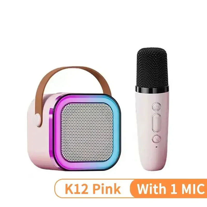 K12 Tragbarer Bluetooth 5.0 Karaoke-Lautsprecher – inklusive 2 Mikrofone | RGB-Licht, 6h Spielzeit, Familien-Karaoke & Kinder-Geschenke