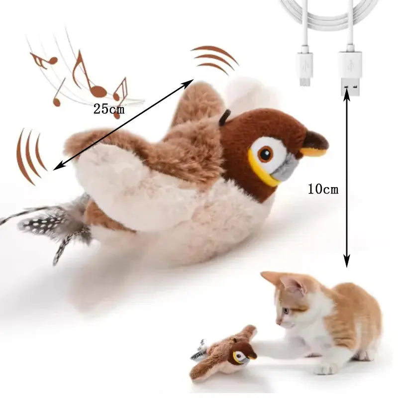 Interaktiver Vogel für Katzen – Flatternder Bird Toy mit Sound & Catnip | Realistische Flügelbewegung & Zwitschern | Simulation Sparrow Katzenspielzeug PawPaw