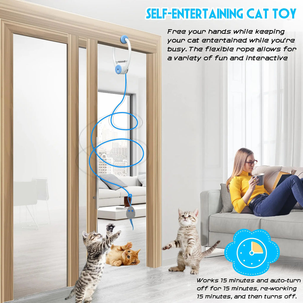 🐾 Door-Hanging Auto-Rebound Cat Toy – Elektrisches Tür-Spielzeug für Katzen | Automatisches Auf/Ab, Catnip-Mäuse & USB-Aufladung