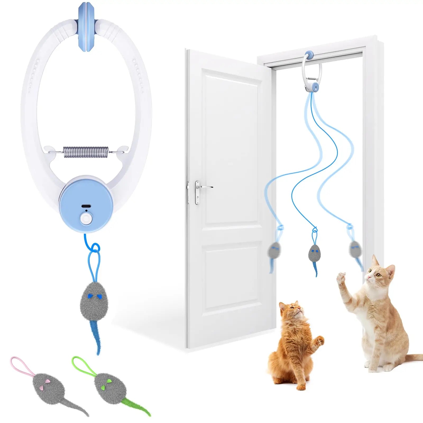 🐾 Door-Hanging Auto-Rebound Cat Toy – Elektrisches Tür-Spielzeug für Katzen | Automatisches Auf/Ab, Catnip-Mäuse & USB-Aufladung