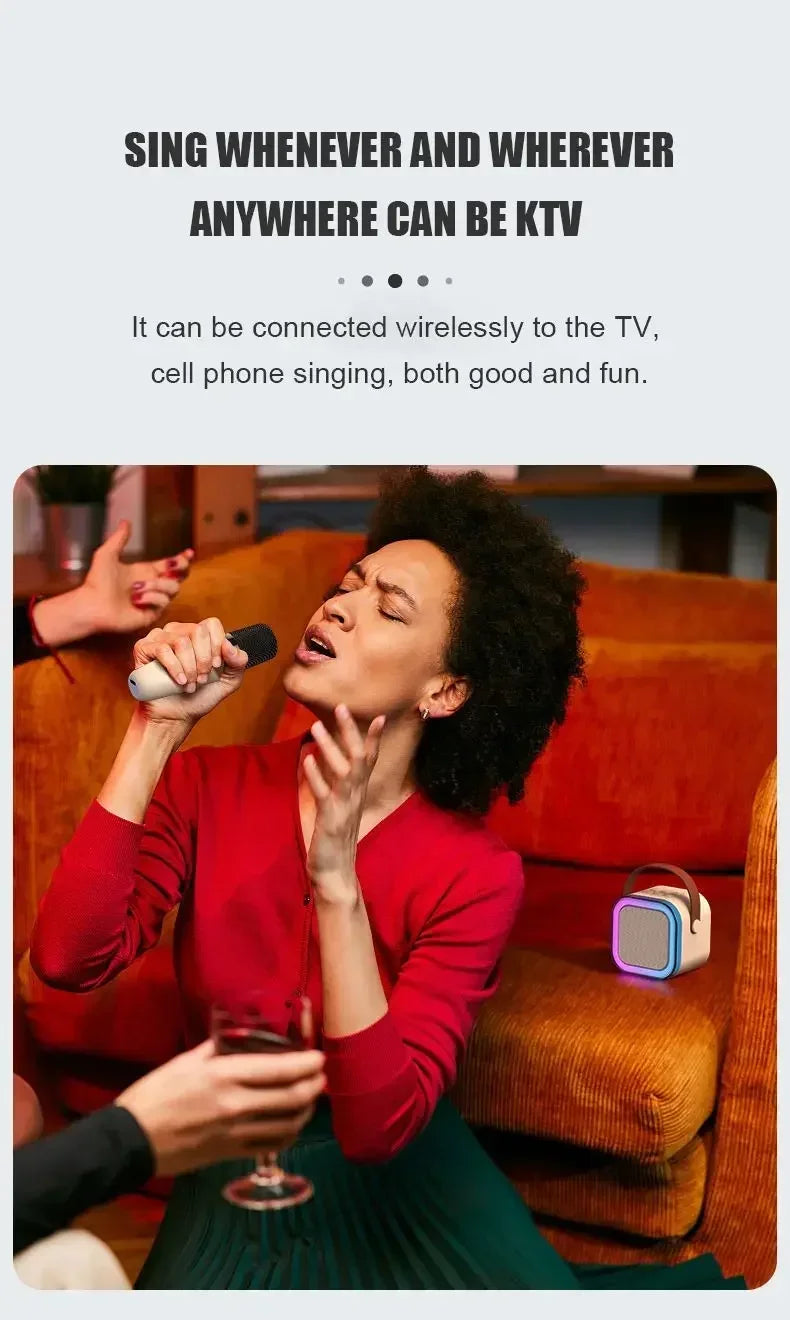 K12 Tragbarer Bluetooth 5.0 Karaoke-Lautsprecher – inklusive 2 Mikrofone | RGB-Licht, 6h Spielzeit, Familien-Karaoke & Kinder-Geschenke