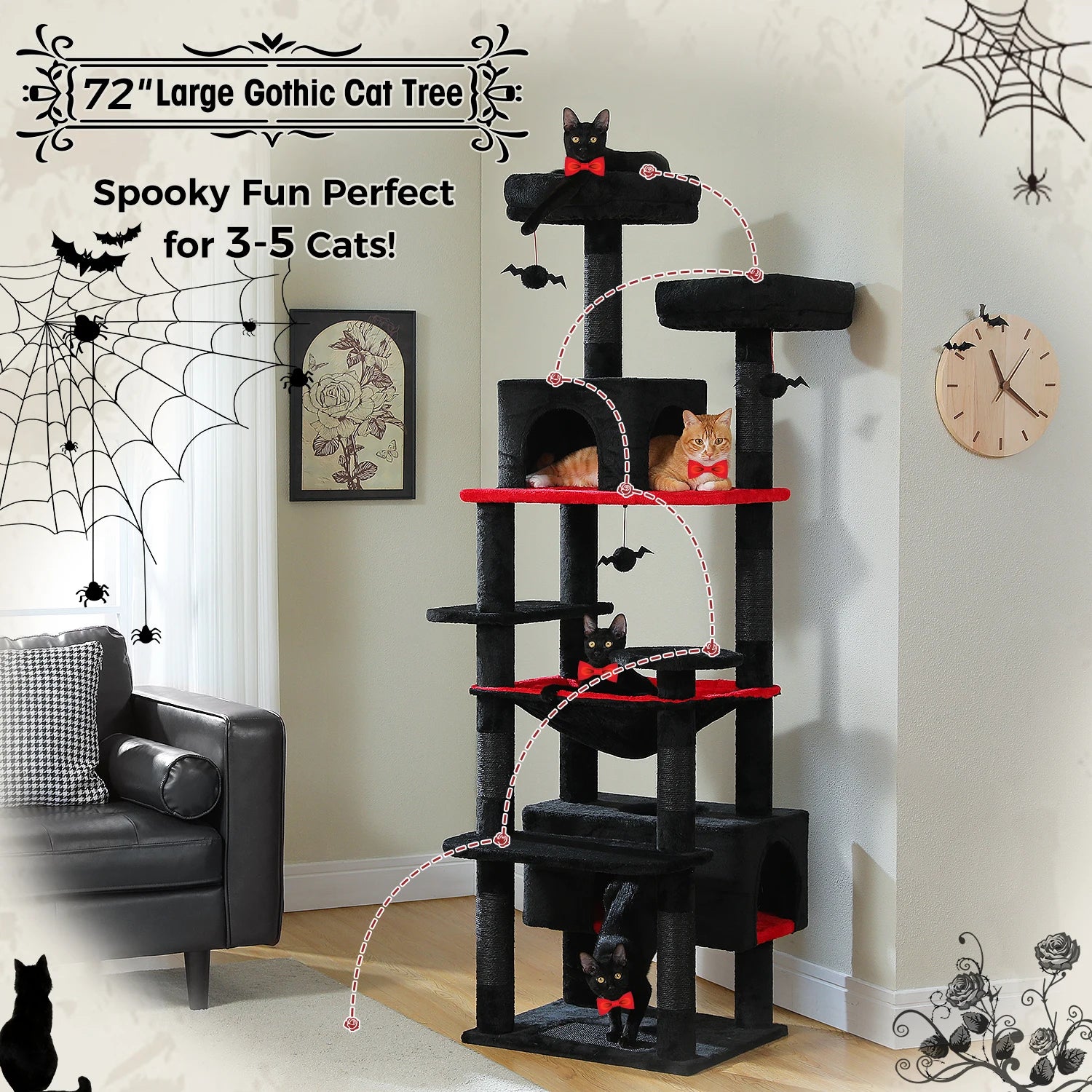 🐾 Large Cat Tree & Tower – Großer Kratzbaum für Wohnungskatzen | Sisalpfosten, Hängematte, gepolsterte Liegeflächen & Spielzeug