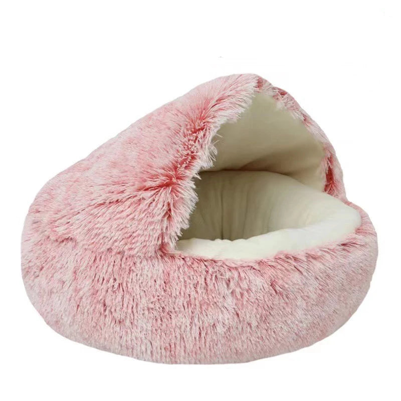 🐾 Soft Plush Cat Bed – Warme runde Katzenhöhle mit Deckel | 2-in-1 Nest für Katzen & kleine Hunde