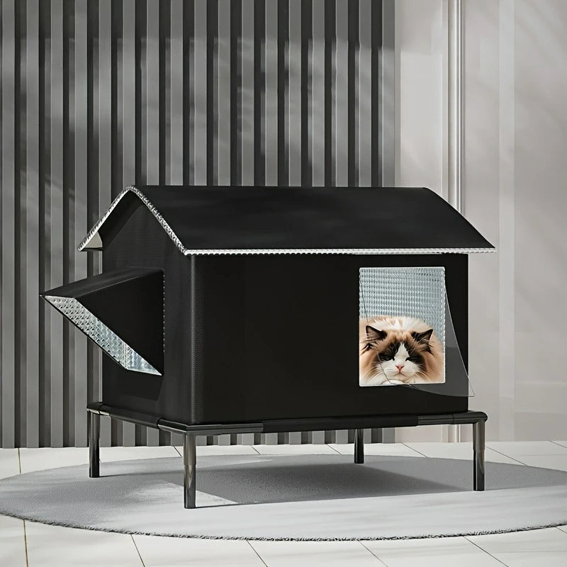 Weatherproof Outdoor Pet House mit Sicherheitszaun – Strapazierfähiges Oxford-Gewebe, Wind- & Kältegeschützt, ganzjährig geeignet für Katzen & kleine Hunde