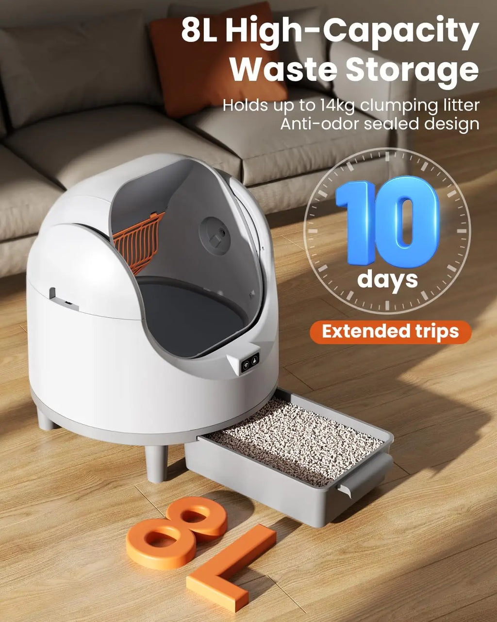 Automatische Katzen-Toilette – Selbstreinigendes Open-Top Katzenklo mit App-Steuerung | Geräuscharm, Sicher & Großzügig | Ideal für Mehrkatzenhaushalte