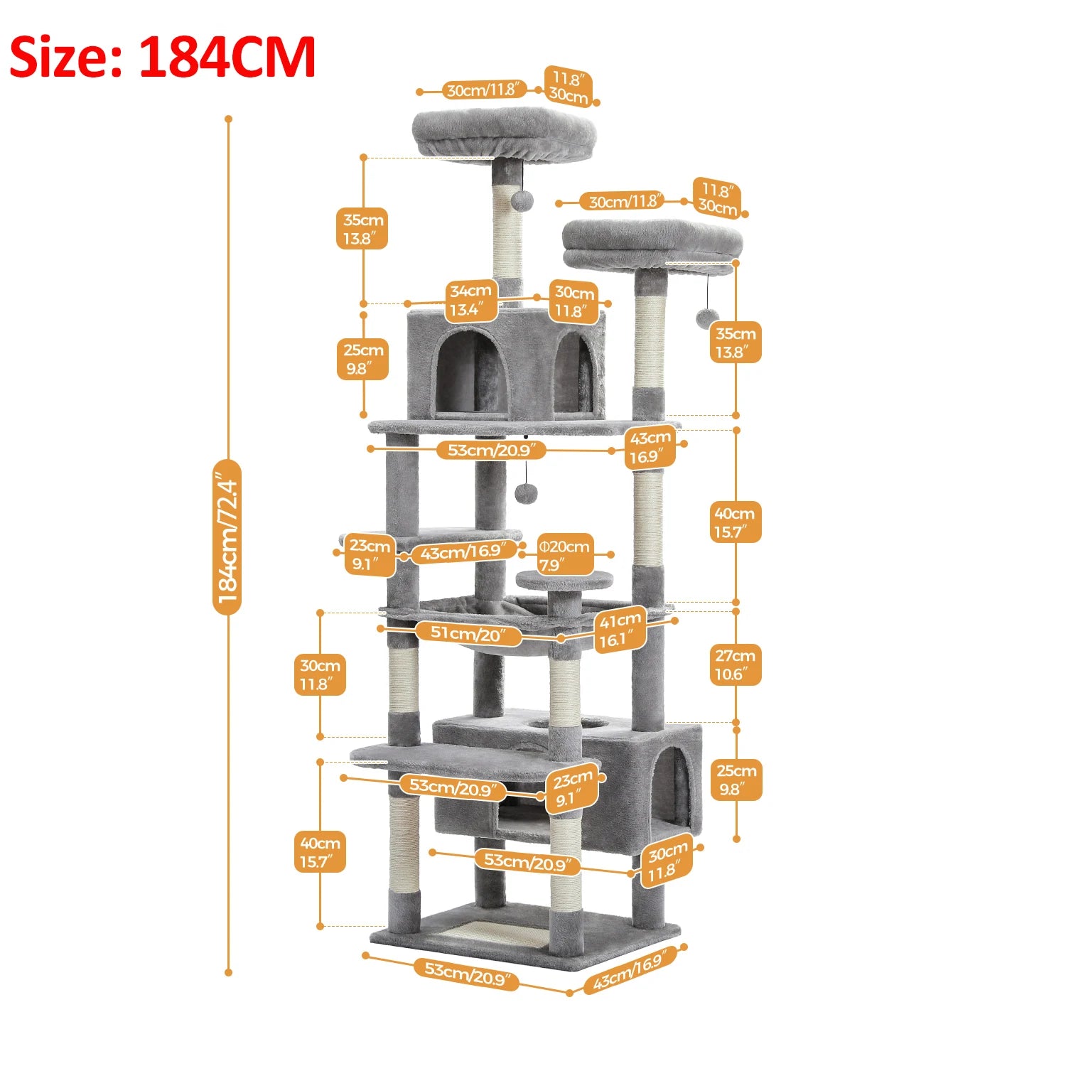 🐾 Large Cat Tree & Tower – Großer Kratzbaum für Wohnungskatzen | Sisalpfosten, Hängematte, gepolsterte Liegeflächen & Spielzeug