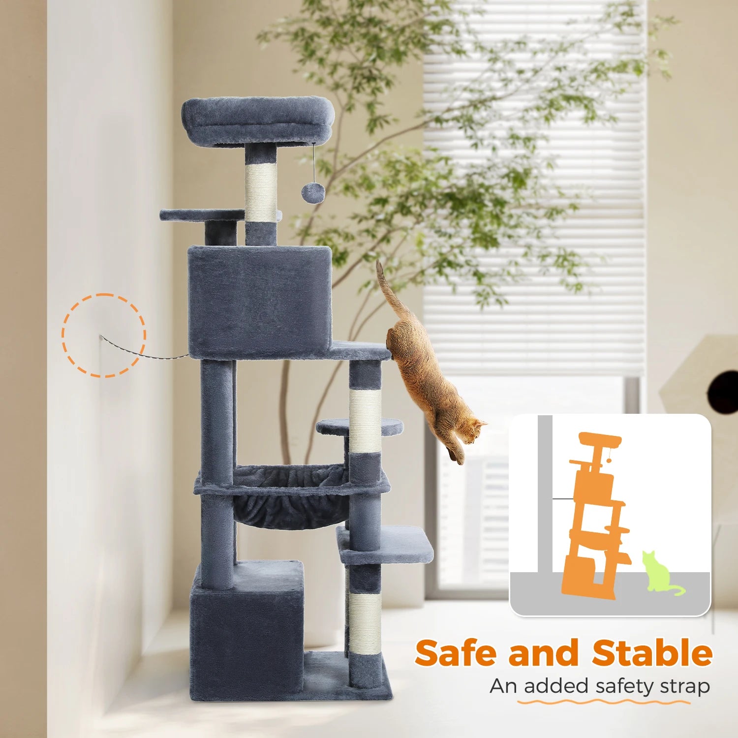 🐾 Large Cat Tree & Tower – Großer Kratzbaum für Wohnungskatzen | Sisalpfosten, Hängematte, gepolsterte Liegeflächen & Spielzeug