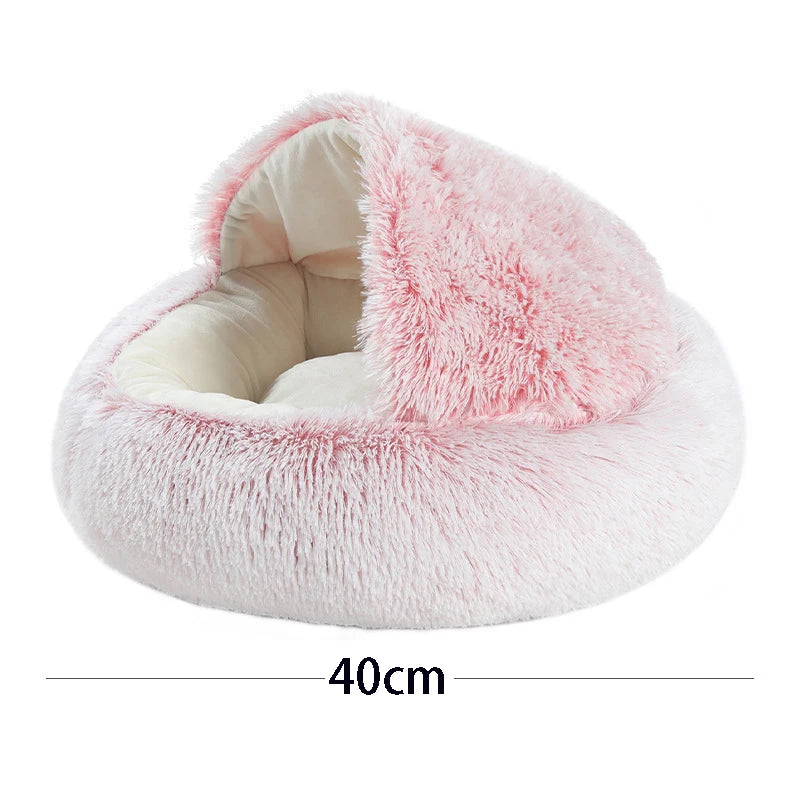 🐾 Soft Plush Cat Bed – Warme runde Katzenhöhle mit Deckel | 2-in-1 Nest für Katzen & kleine Hunde