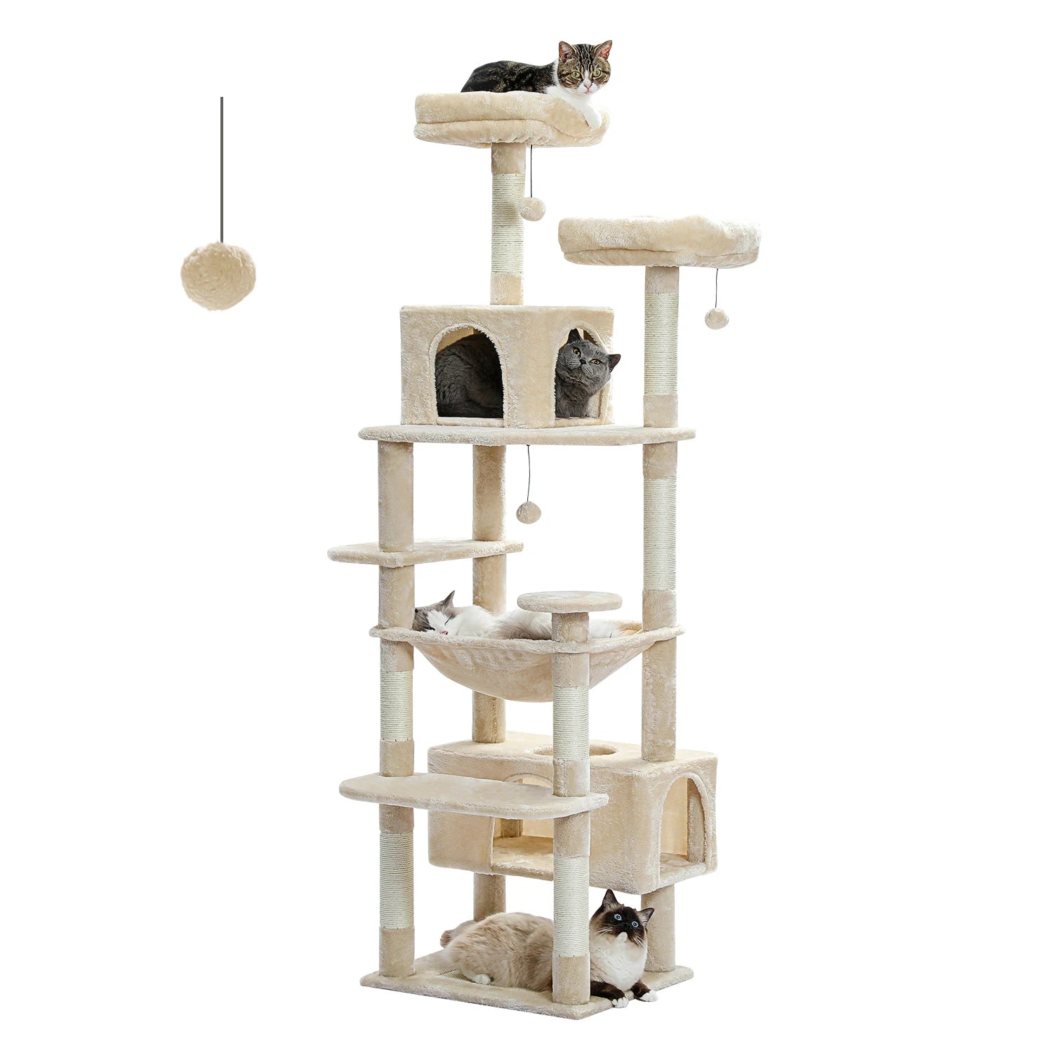 🐾 Large Cat Tree & Tower – Großer Kratzbaum für Wohnungskatzen | Sisalpfosten, Hängematte, gepolsterte Liegeflächen & Spielzeug