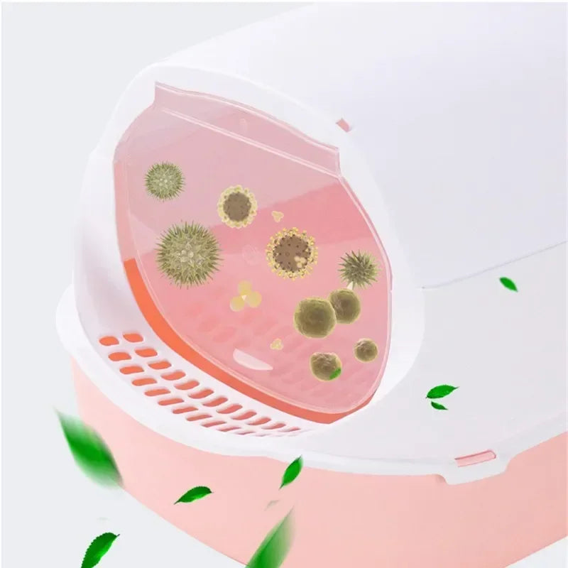 Semi-Enclosed Cat Litter Box – Spritzschutz Katzenklo für Kitten & mittelgroße Katzen | Offenes & Geschlossenes Design, Geruchskontrolle & Anti-Streu-Pedal