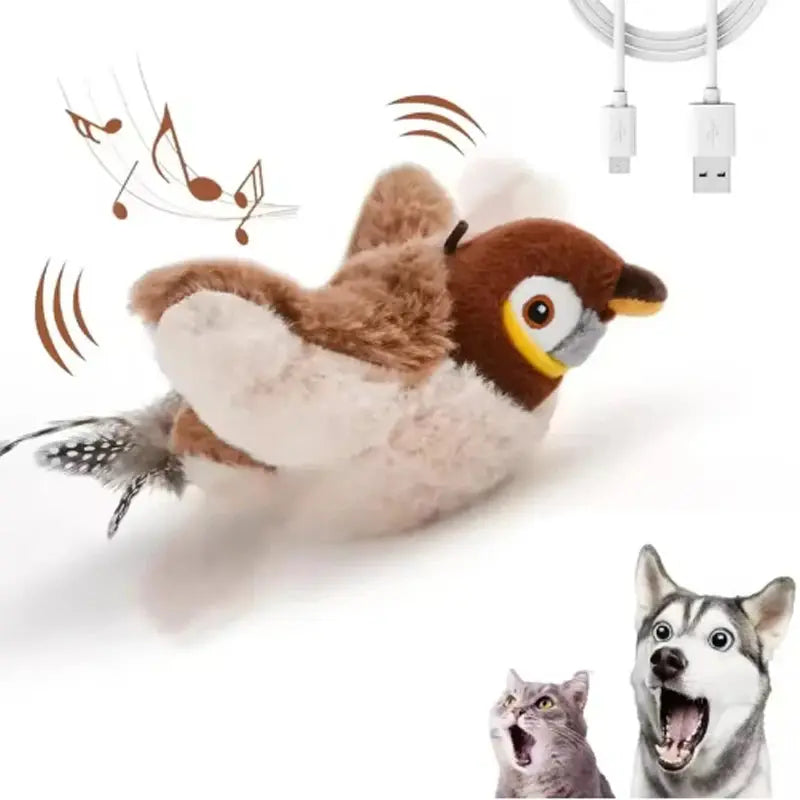 Interaktiver Vogel für Katzen – Flatternder Bird Toy mit Sound & Catnip | Realistische Flügelbewegung & Zwitschern | Simulation Sparrow Katzenspielzeug PawPaw