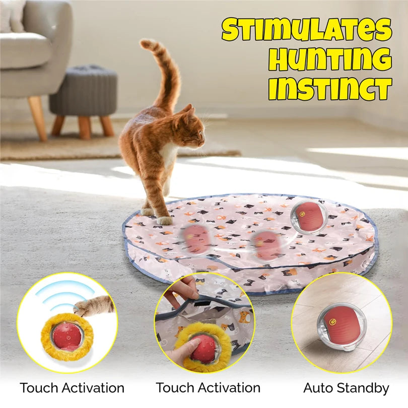 🐾 Interactive Motion Cat Toy Ball – Schnell rollender Hide-and-Seek Spielball für Wohnungskatzen | Bewegungsaktiviert & im Beutel versteckt
