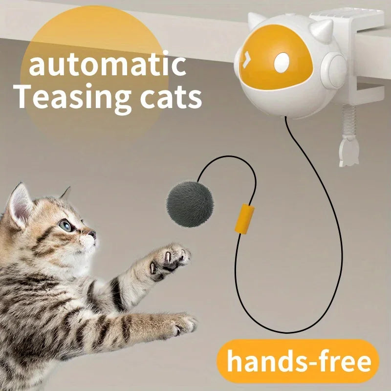 🐾 Electric Interactive Cat Ball – Automatischer Katzen-Spielball mit Auf- & Abbewegung | Befestigbarer Fellball für aktive Katzen