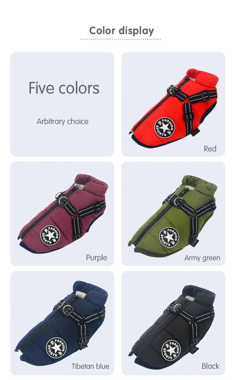 🐾 Large Winter Dog Jacket with Built-In Harness – Wasserfester, warmer Hundemantel für große & kleine Hunde | Winddicht, bequem & reflektierend