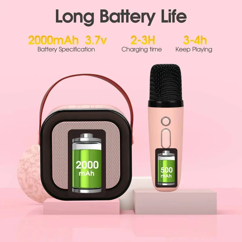 K12 Tragbarer Bluetooth 5.0 Karaoke-Lautsprecher – inklusive 2 Mikrofone | RGB-Licht, 6h Spielzeit, Familien-Karaoke & Kinder-Geschenke