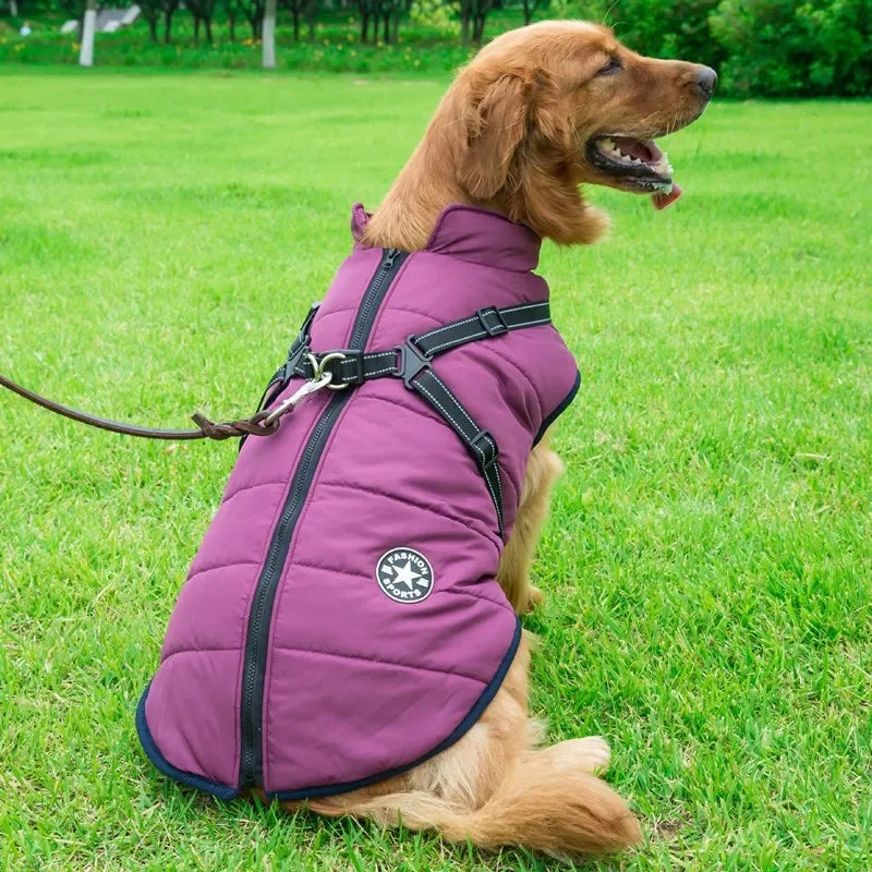 🐾 Large Winter Dog Jacket with Built-In Harness – Wasserfester, warmer Hundemantel für große & kleine Hunde | Winddicht, bequem & reflektierend