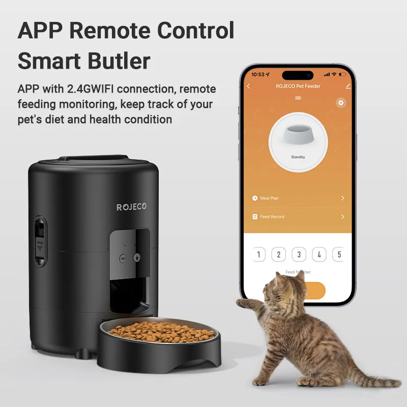 ROJECO 🐾 Smart Automatic Pet Feeder 2L – Intelligenter Futterautomat für Katzen & Hunde (APP & Tastensteuerung)