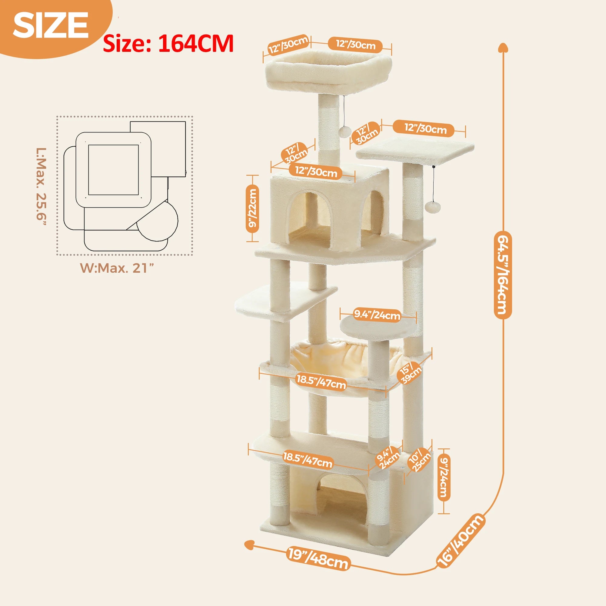 🐾 Large Cat Tree & Tower – Großer Kratzbaum für Wohnungskatzen | Sisalpfosten, Hängematte, gepolsterte Liegeflächen & Spielzeug