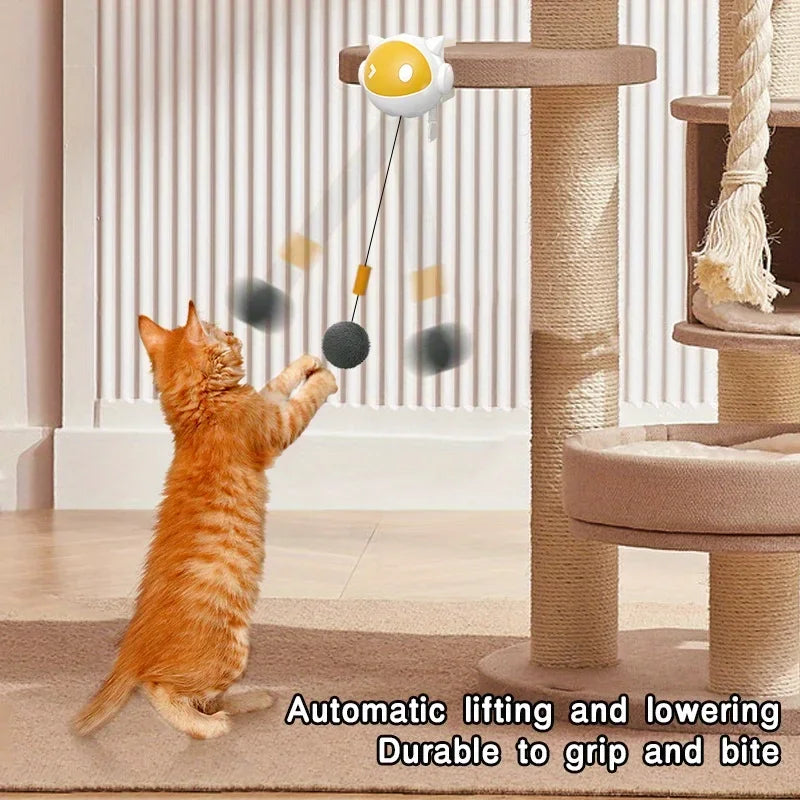 🐾 Electric Interactive Cat Ball – Automatischer Katzen-Spielball mit Auf- & Abbewegung | Befestigbarer Fellball für aktive Katzen