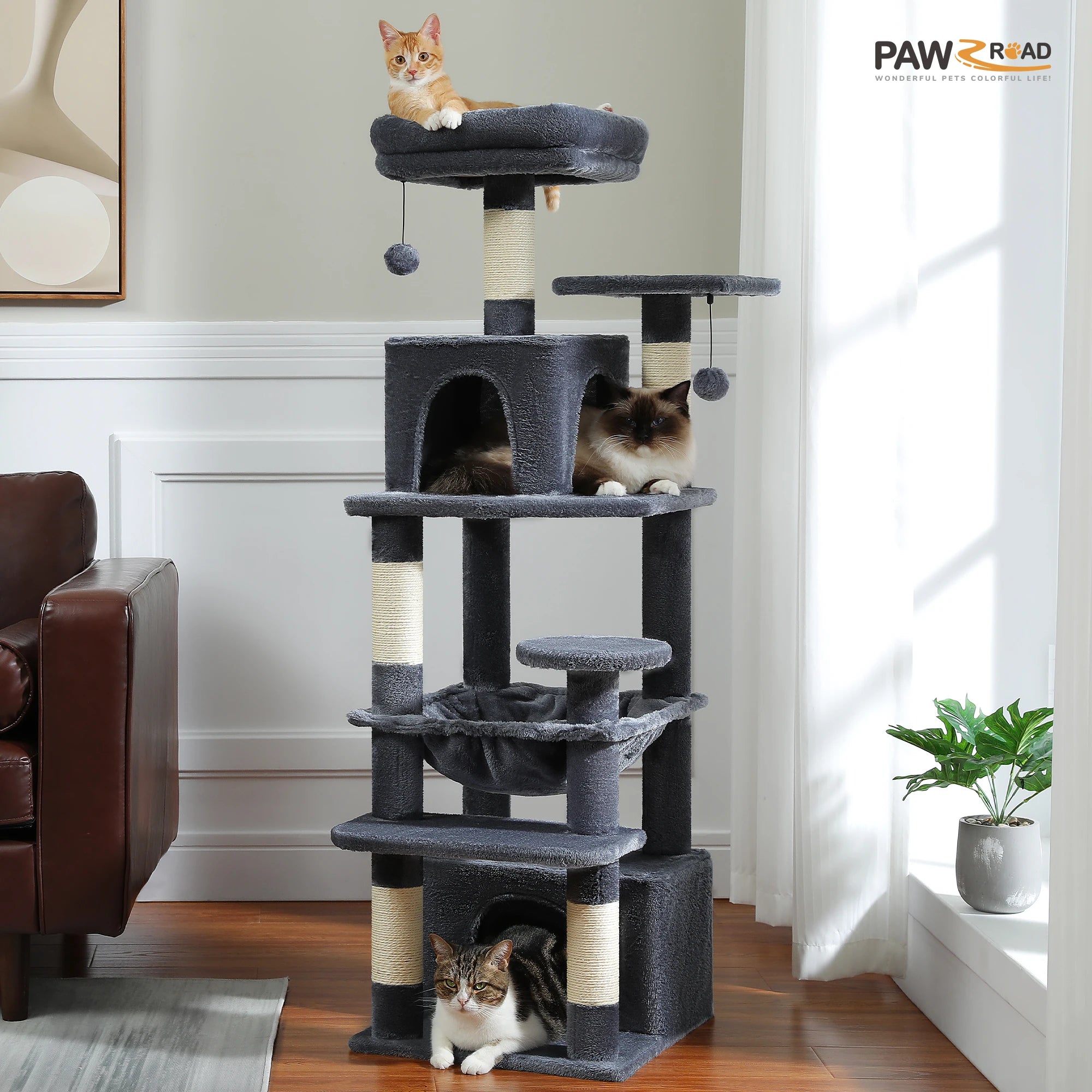 🐾 Large Cat Tree & Tower – Großer Kratzbaum für Wohnungskatzen | Sisalpfosten, Hängematte, gepolsterte Liegeflächen & Spielzeug