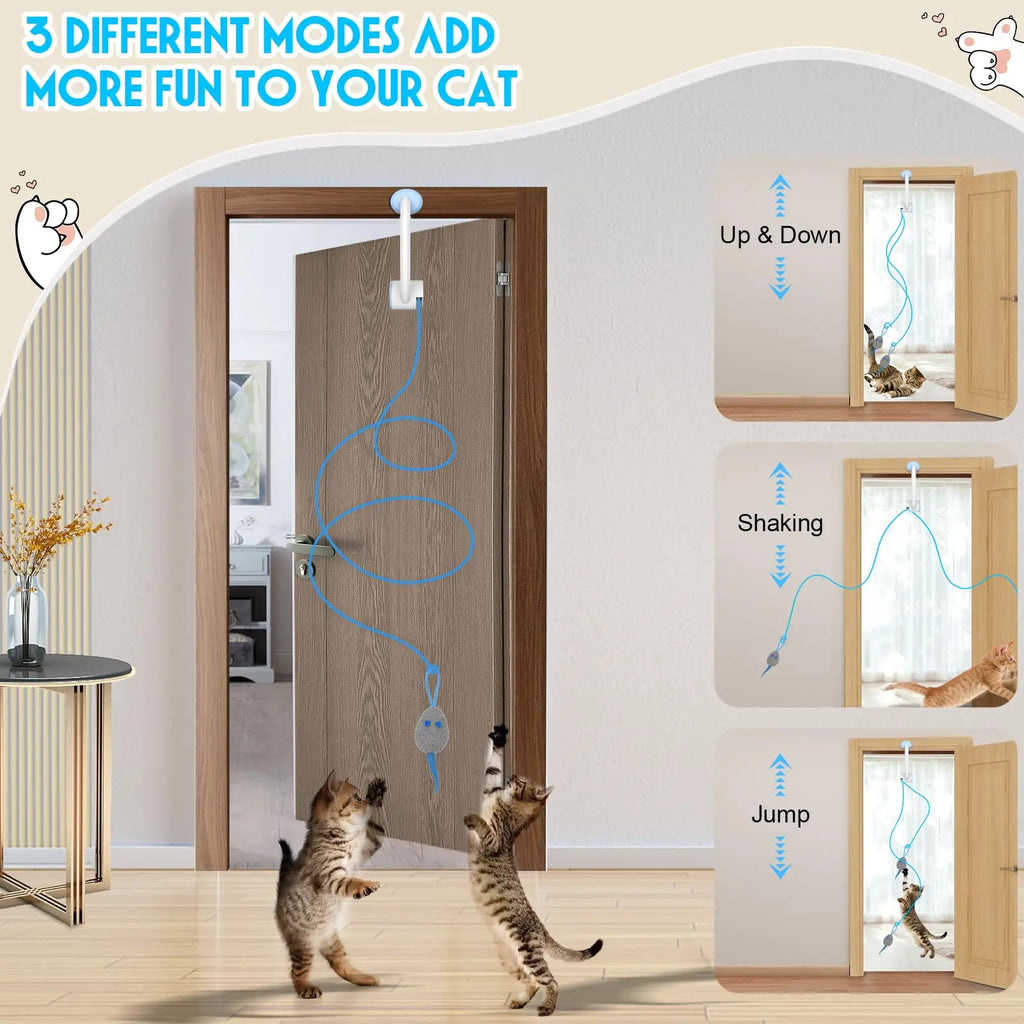 🐾 Door-Hanging Auto-Rebound Cat Toy – Elektrisches Tür-Spielzeug für Katzen | Automatisches Auf/Ab, Catnip-Mäuse & USB-Aufladung