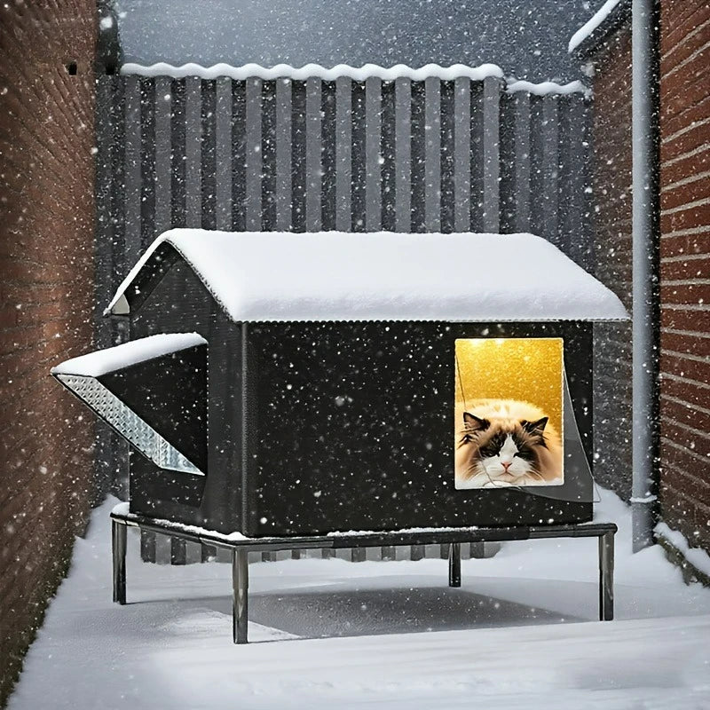 Weatherproof Outdoor Pet House mit Sicherheitszaun – Strapazierfähiges Oxford-Gewebe, Wind- & Kältegeschützt, ganzjährig geeignet für Katzen & kleine Hunde