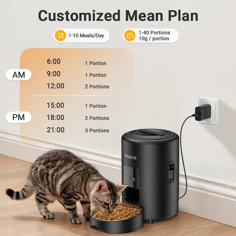 ROJECO 🐾 Smart Automatic Pet Feeder 2L – Intelligenter Futterautomat für Katzen & Hunde (APP & Tastensteuerung)