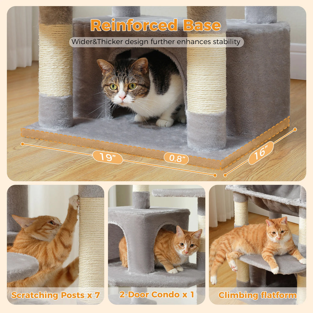 🐾 Large Cat Tree & Tower – Großer Kratzbaum für Wohnungskatzen | Sisalpfosten, Hängematte, gepolsterte Liegeflächen & Spielzeug