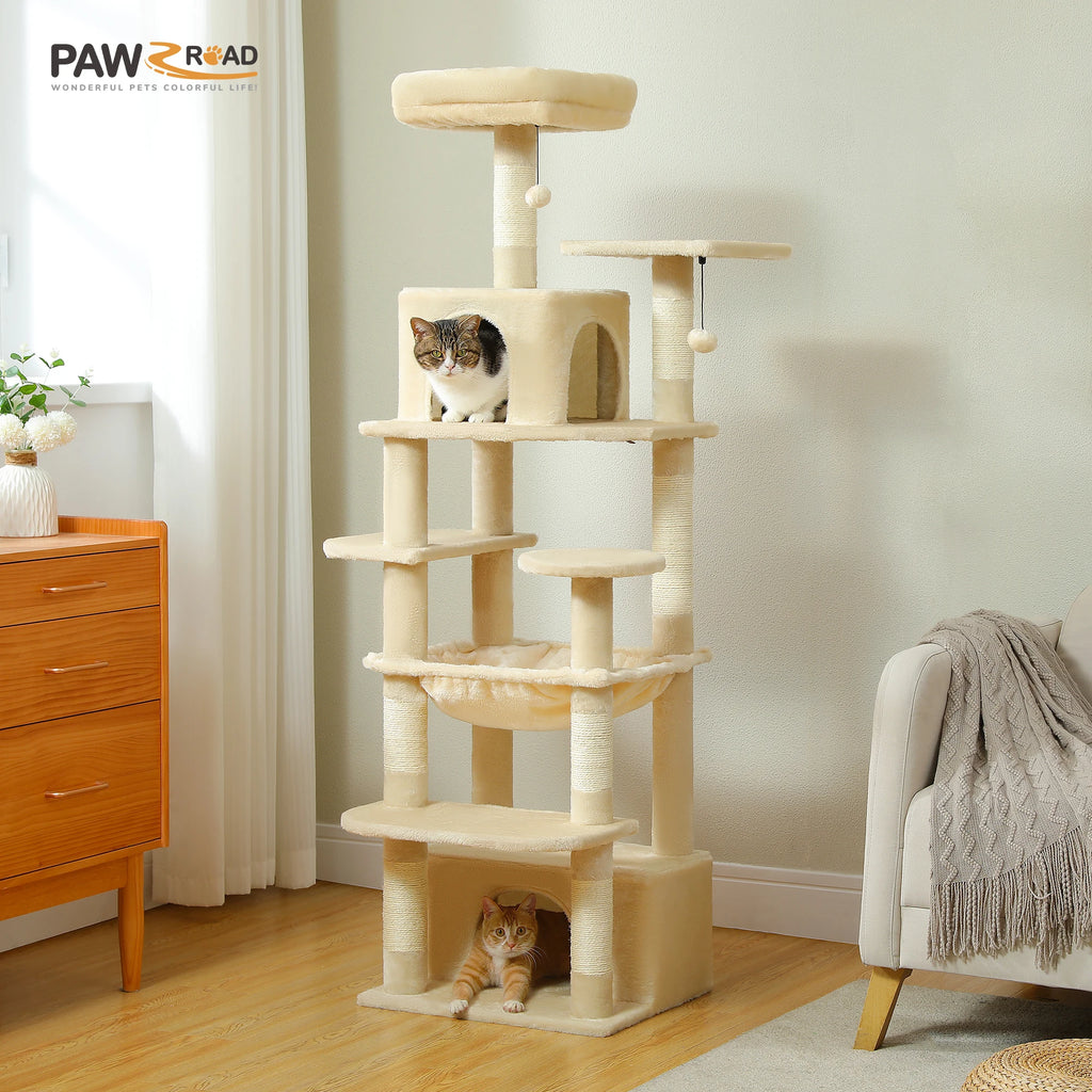 🐾 Large Cat Tree & Tower – Großer Kratzbaum für Wohnungskatzen | Sisalpfosten, Hängematte, gepolsterte Liegeflächen & Spielzeug