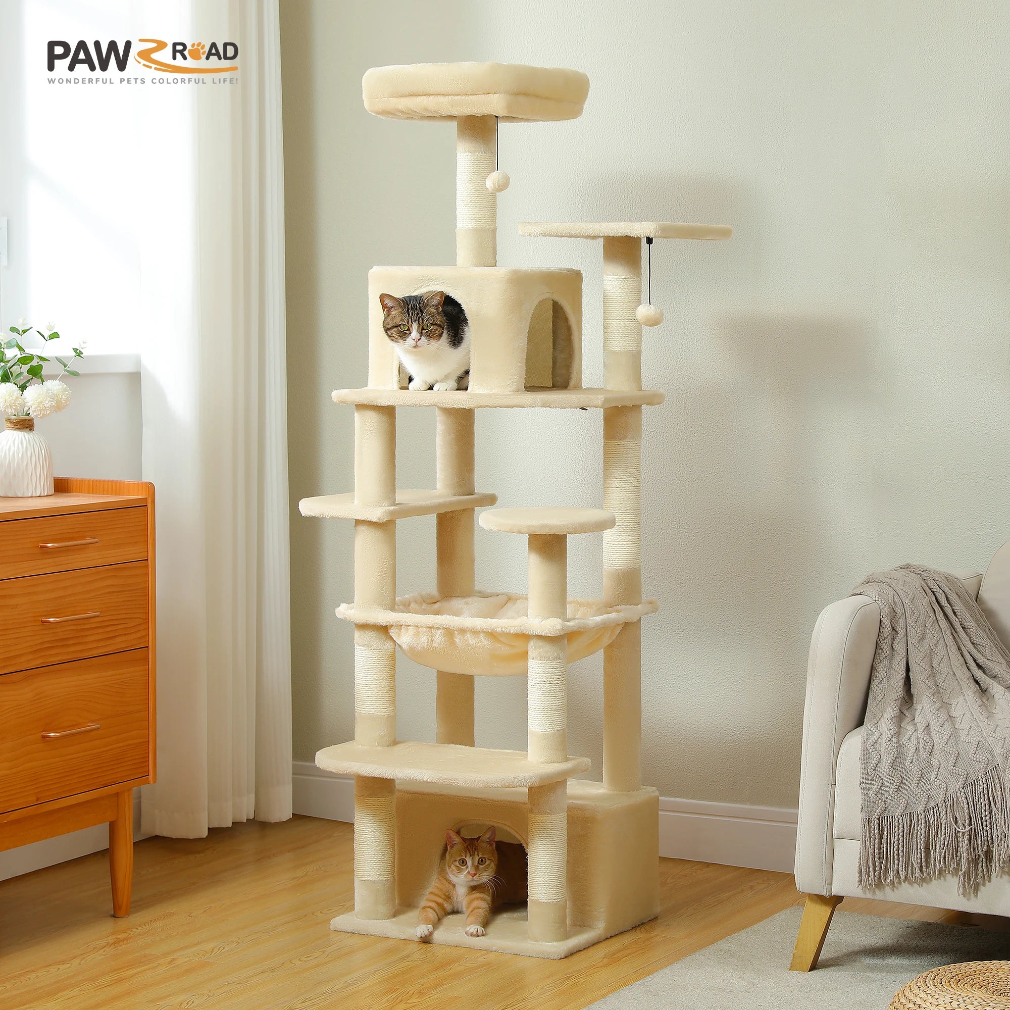 🐾 Large Cat Tree & Tower – Großer Kratzbaum für Wohnungskatzen | Sisalpfosten, Hängematte, gepolsterte Liegeflächen & Spielzeug