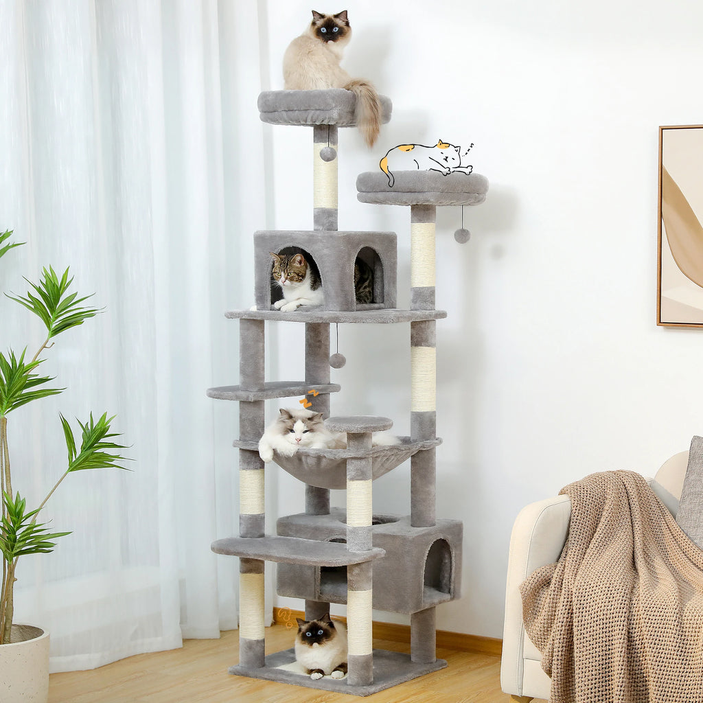 🐾 Large Cat Tree & Tower – Großer Kratzbaum für Wohnungskatzen | Sisalpfosten, Hängematte, gepolsterte Liegeflächen & Spielzeug