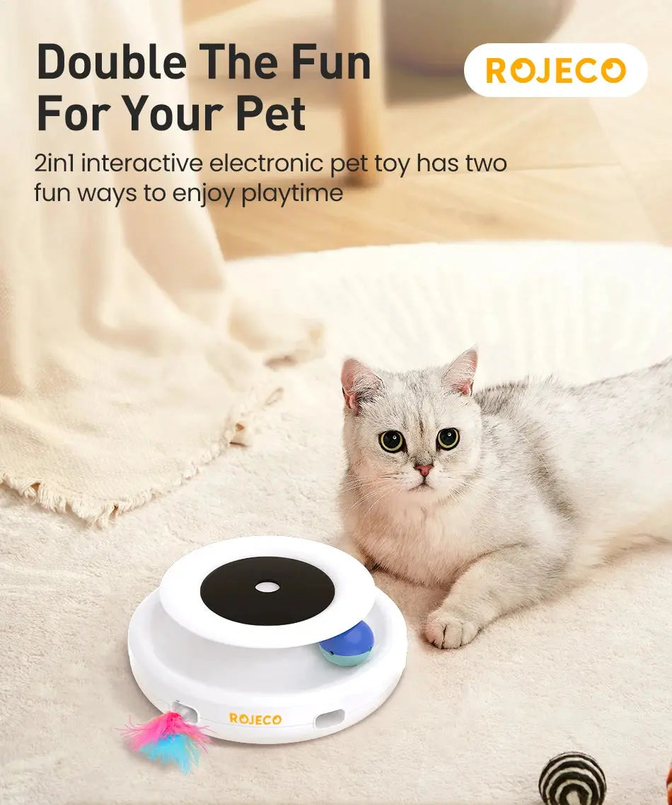 ROJECO 2-in-1 Elektrisches Katzenspielzeug – Automatischer Federball & Fun-Ball | Smart Interaktives Spielzeug mit 5 Modi für Katzen & Hunde PawPaw