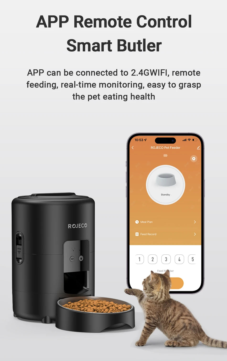 ROJECO 🐾 Smart Automatic Pet Feeder 2L – Intelligenter Futterautomat für Katzen & Hunde (APP & Tastensteuerung)