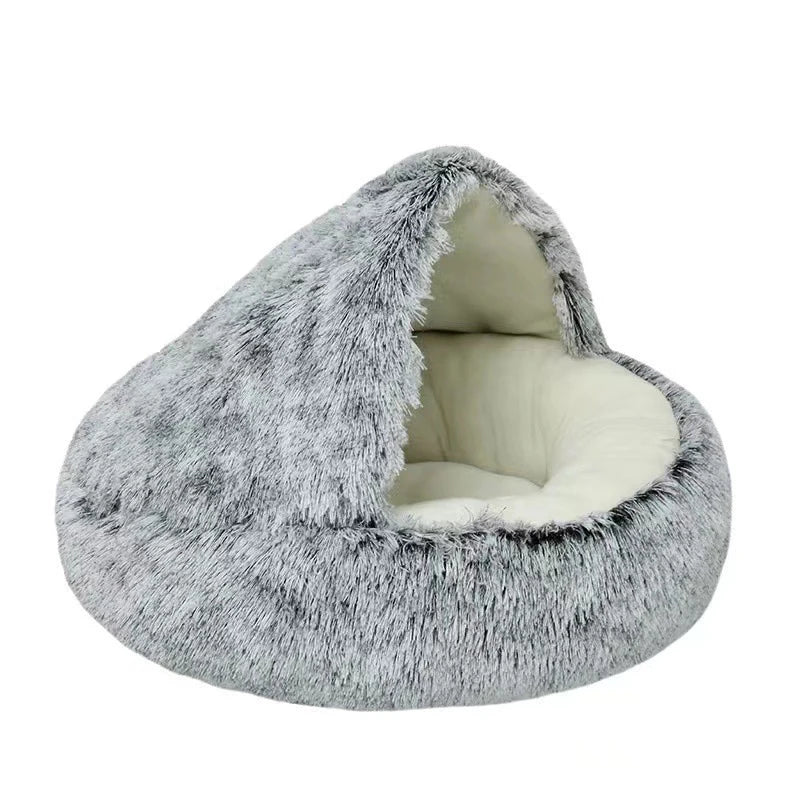 🐾 Soft Plush Cat Bed – Warme runde Katzenhöhle mit Deckel | 2-in-1 Nest für Katzen & kleine Hunde
