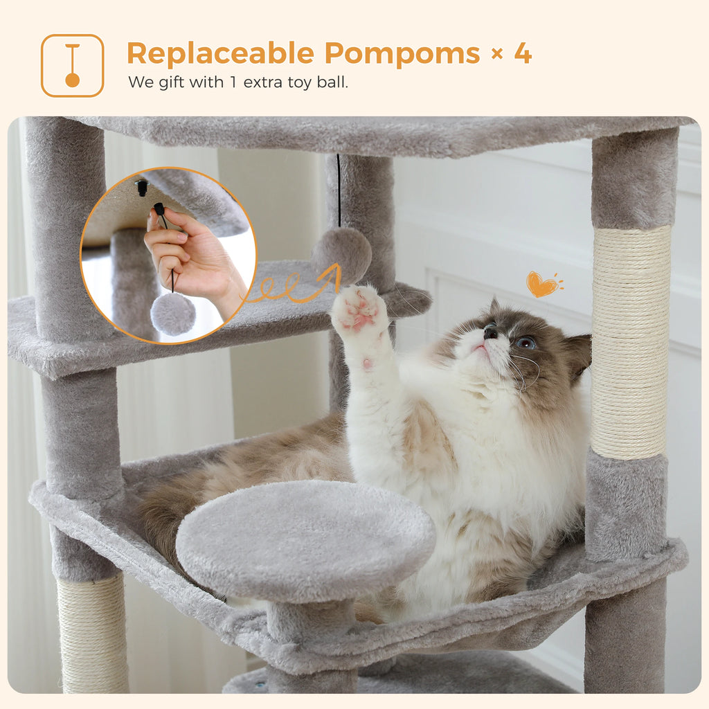🐾 Large Cat Tree & Tower – Großer Kratzbaum für Wohnungskatzen | Sisalpfosten, Hängematte, gepolsterte Liegeflächen & Spielzeug