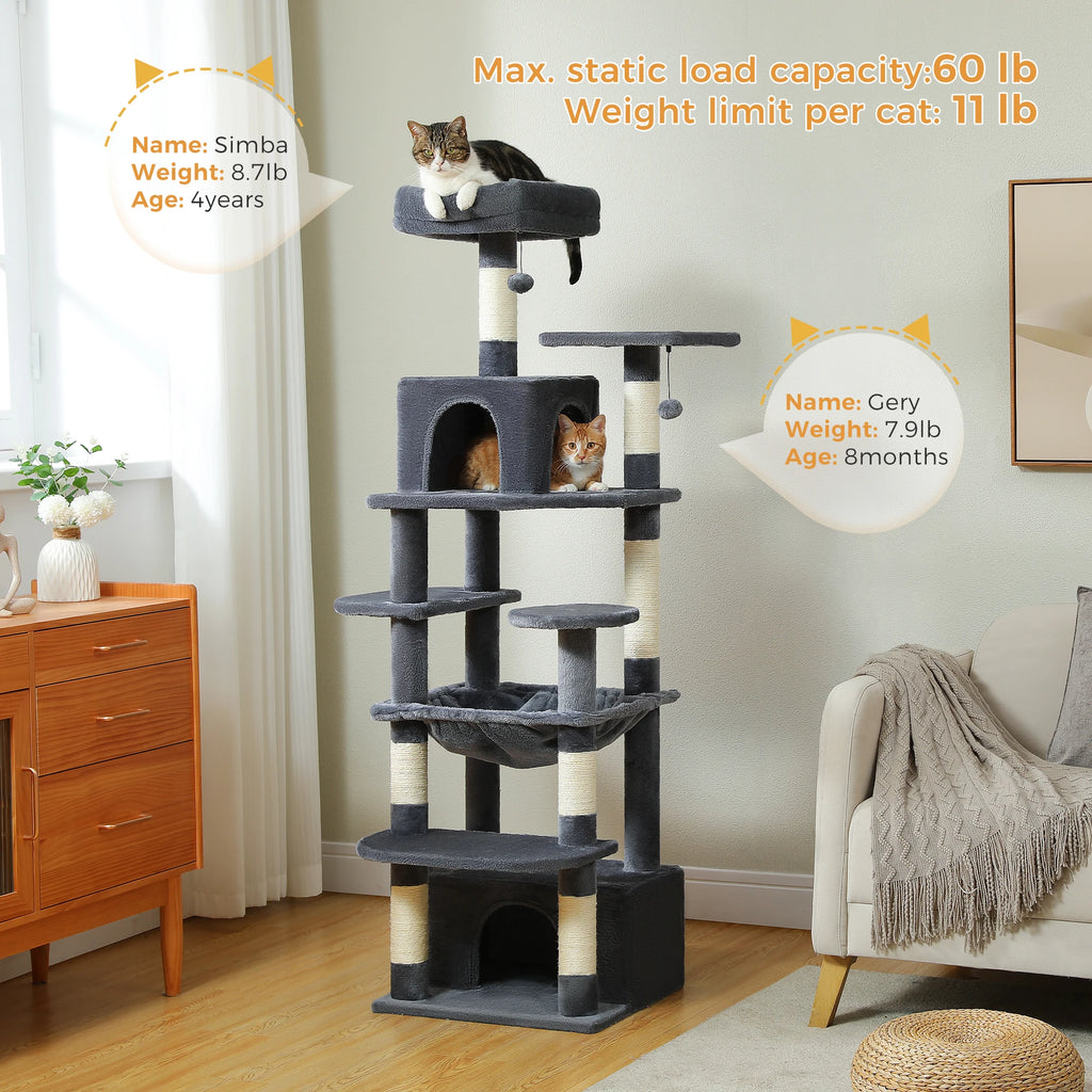 🐾 Large Cat Tree & Tower – Großer Kratzbaum für Wohnungskatzen | Sisalpfosten, Hängematte, gepolsterte Liegeflächen & Spielzeug