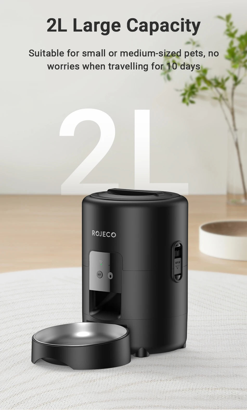 ROJECO 🐾 Smart Automatic Pet Feeder 2L – Intelligenter Futterautomat für Katzen & Hunde (APP & Tastensteuerung)
