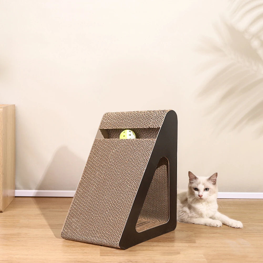 🐾 2-in-1 Cat Scratcher Triangle – Stabiler Kratzpappe-Block mit drehenden Bällen | Anti-Scratch Stress-Relief Spielzeug für Katzen