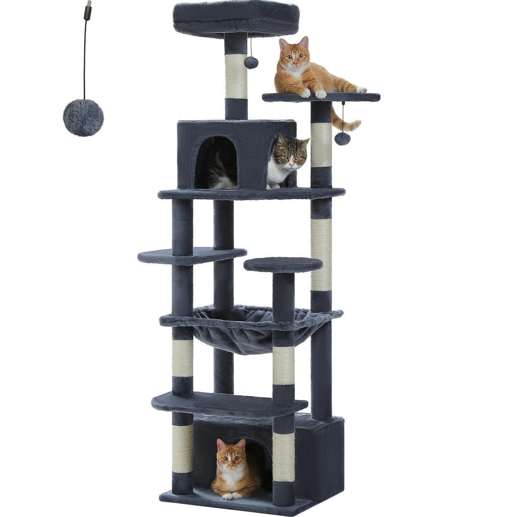 🐾 Large Cat Tree & Tower – Großer Kratzbaum für Wohnungskatzen | Sisalpfosten, Hängematte, gepolsterte Liegeflächen & Spielzeug