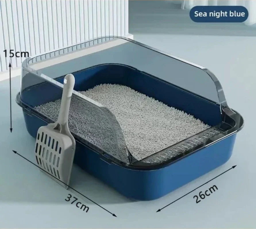 Semi-Enclosed Cat Litter Box – Spritzschutz Katzenklo für Kitten & mittelgroße Katzen | Offenes & Geschlossenes Design, Geruchskontrolle & Anti-Streu-Pedal