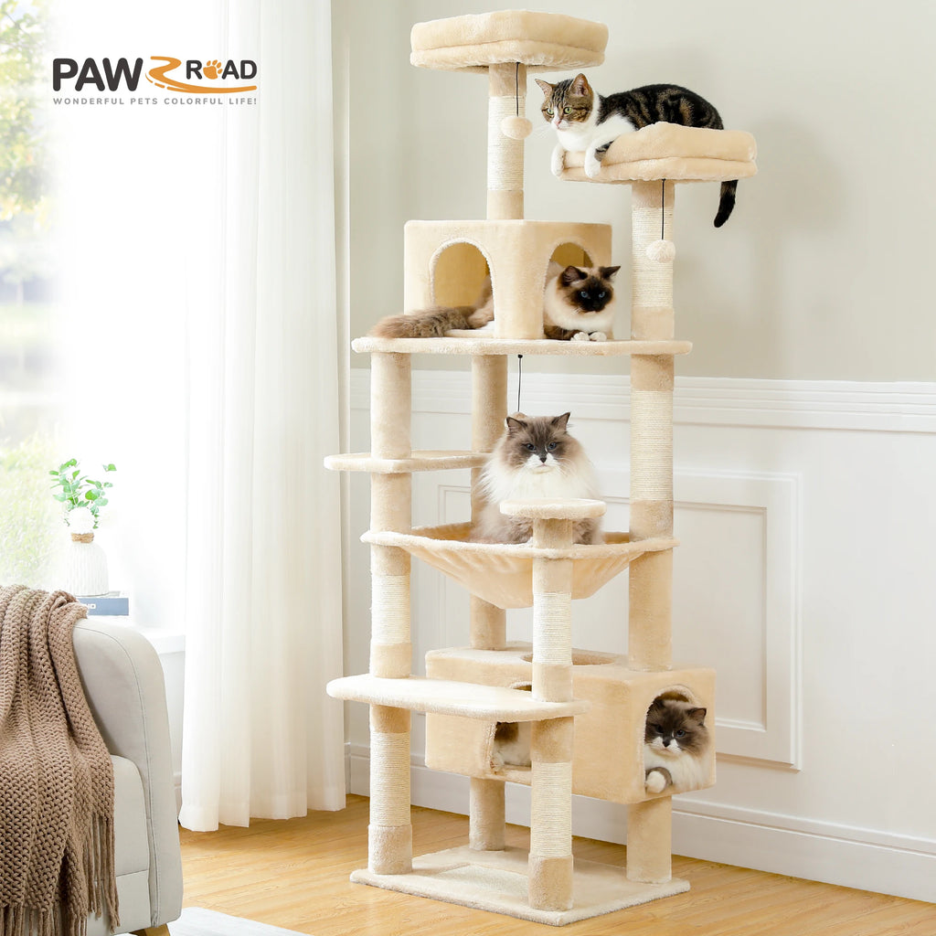 🐾 Large Cat Tree & Tower – Großer Kratzbaum für Wohnungskatzen | Sisalpfosten, Hängematte, gepolsterte Liegeflächen & Spielzeug