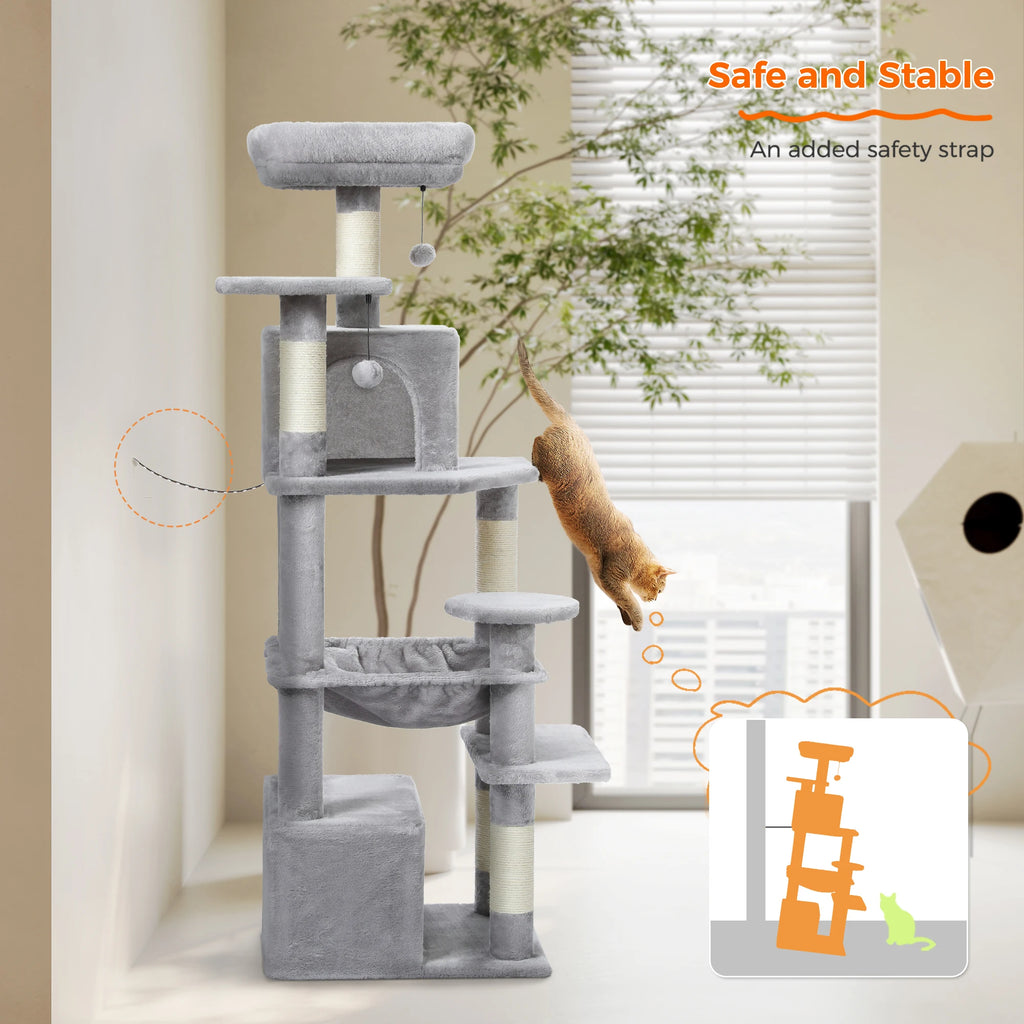 🐾 Large Cat Tree & Tower – Großer Kratzbaum für Wohnungskatzen | Sisalpfosten, Hängematte, gepolsterte Liegeflächen & Spielzeug
