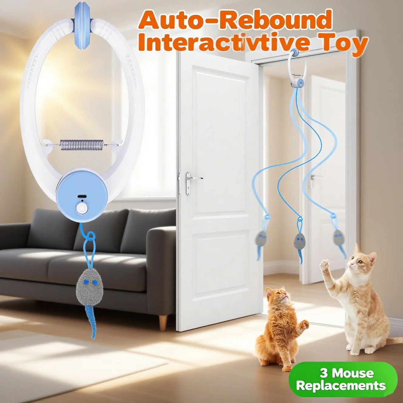 🐾 Door-Hanging Auto-Rebound Cat Toy – Elektrisches Tür-Spielzeug für Katzen | Automatisches Auf/Ab, Catnip-Mäuse & USB-Aufladung