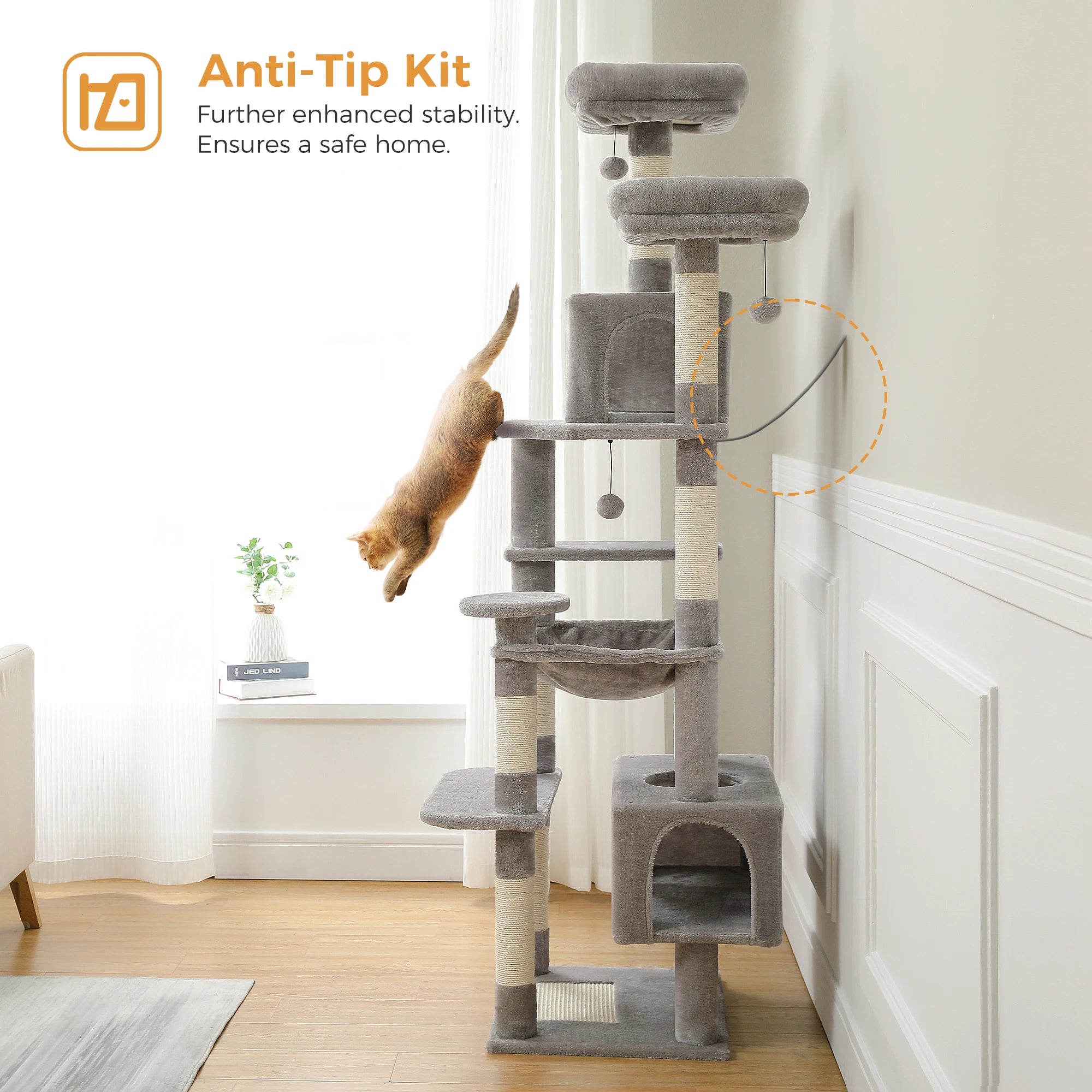 🐾 Large Cat Tree & Tower – Großer Kratzbaum für Wohnungskatzen | Sisalpfosten, Hängematte, gepolsterte Liegeflächen & Spielzeug
